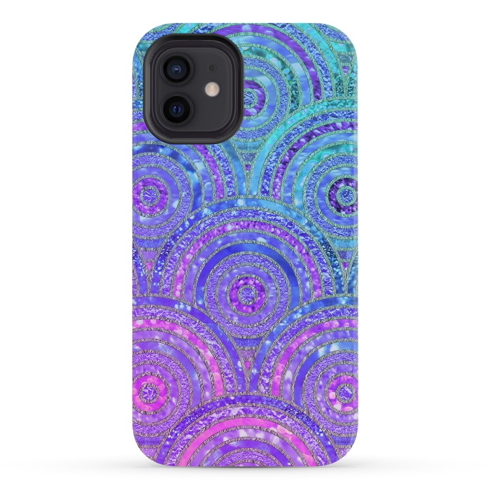 iPhone 12 mini StrongFit Pink and Blue Metal Circles Pattern by  Utart