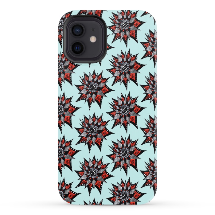 iPhone 12 StrongFit Spiked Abstract Ink Drawn Flower Pattern by Boriana Giormova