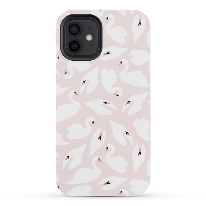 iPhone 12 mini StrongFit Swan Pattern on Pink 030 by Jelena Obradovic