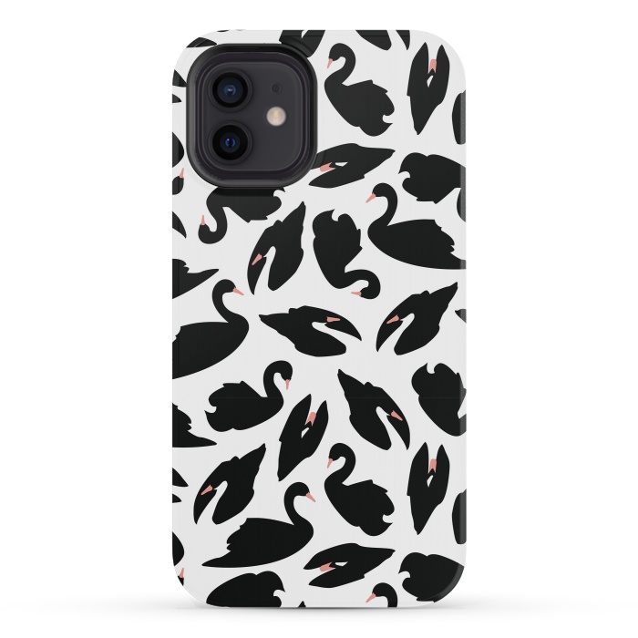 iPhone 12 mini StrongFit Black Swan Pattern on White 031 by Jelena Obradovic