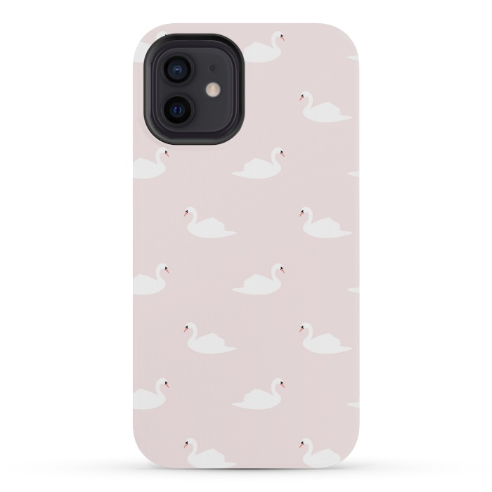 iPhone 12 mini StrongFit Swan pattern on pink 033 by Jelena Obradovic