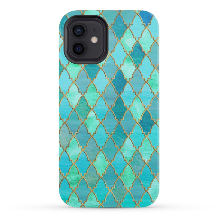 iPhone 12 mini StrongFit Teal Moroccan Shapes Pattern  by  Utart