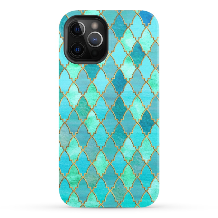 iPhone 12 Pro StrongFit Teal Moroccan Shapes Pattern  by  Utart