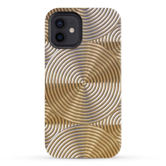 iPhone 12 StrongFit Shiny Golden Metal Embossed Circles 2 by Andrea Haase