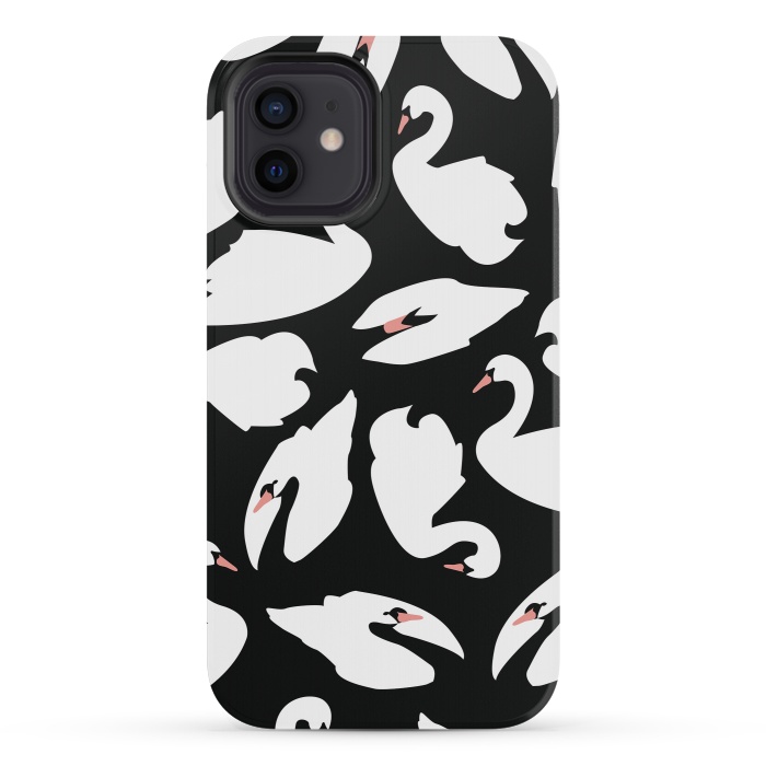 iPhone 12 mini StrongFit White Swans On Black by Jelena Obradovic