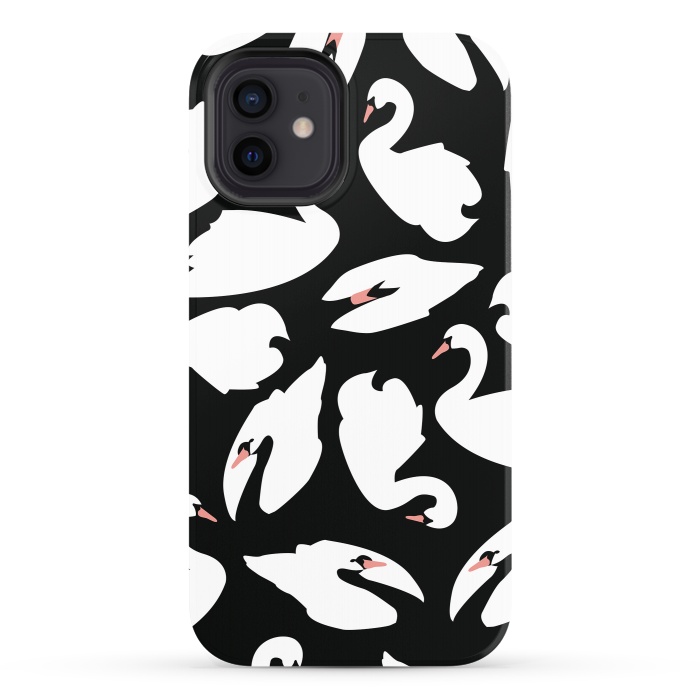 iPhone 12 StrongFit White Swans On Black by Jelena Obradovic