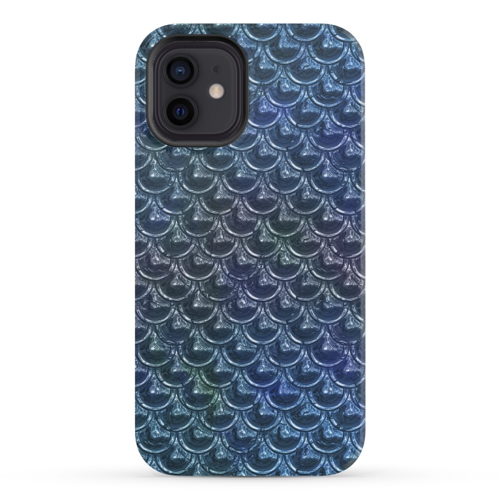 iPhone 12 mini StrongFit Shimmering Blue Metallic Scales by Andrea Haase