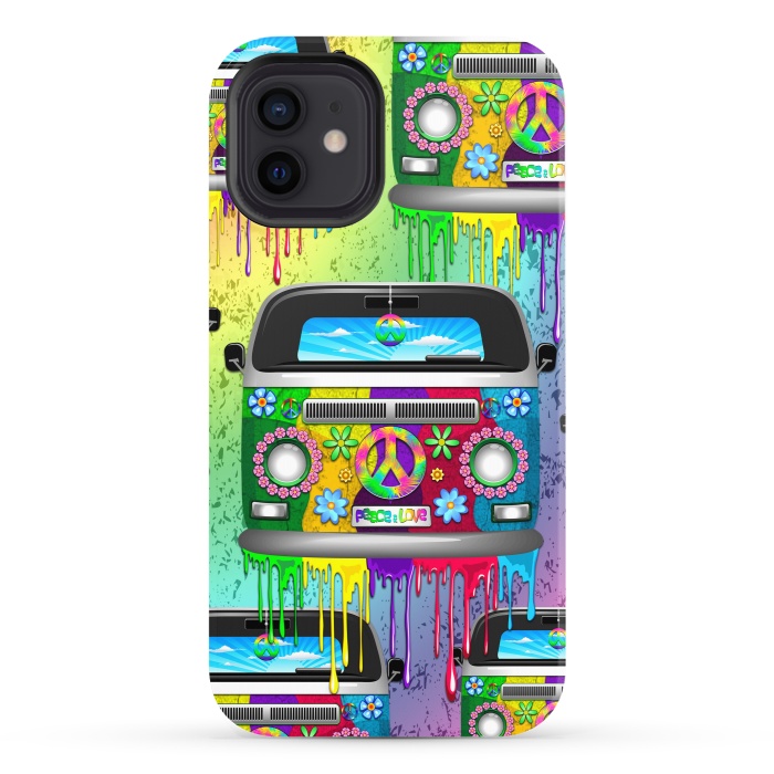 iPhone 12 StrongFit Hippie Van Dripping Rainbow Paint by BluedarkArt