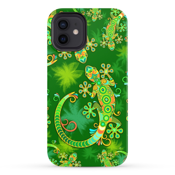 iPhone 12 StrongFit Gecko Lizard Colorful Tattoo Style by BluedarkArt