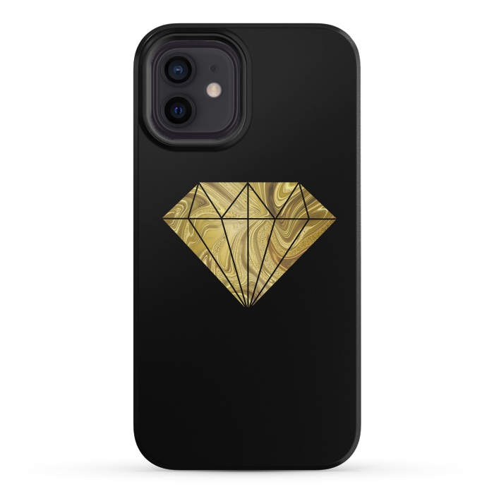 iPhone 12 mini StrongFit Golden Diamond  Faux Glitter On Black by Andrea Haase