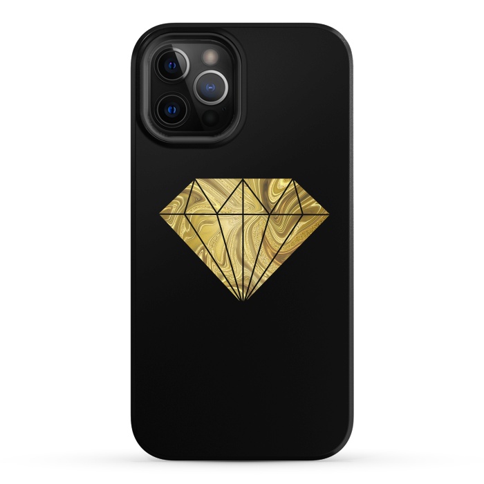 iPhone 12 Pro StrongFit Golden Diamond  Faux Glitter On Black by Andrea Haase