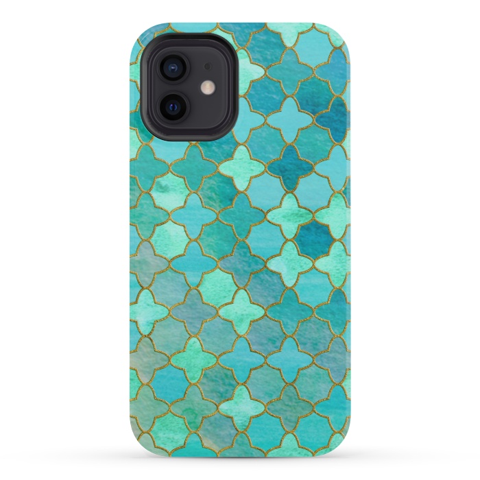 iPhone 12 mini StrongFit Aqua Moroccan Shapes Pattern  by  Utart