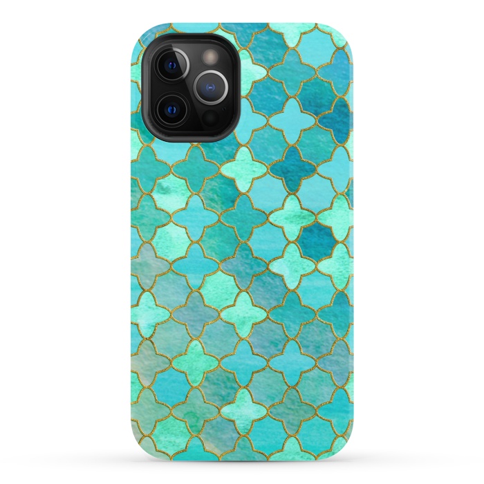 iPhone 12 Pro StrongFit Aqua Moroccan Shapes Pattern  by  Utart