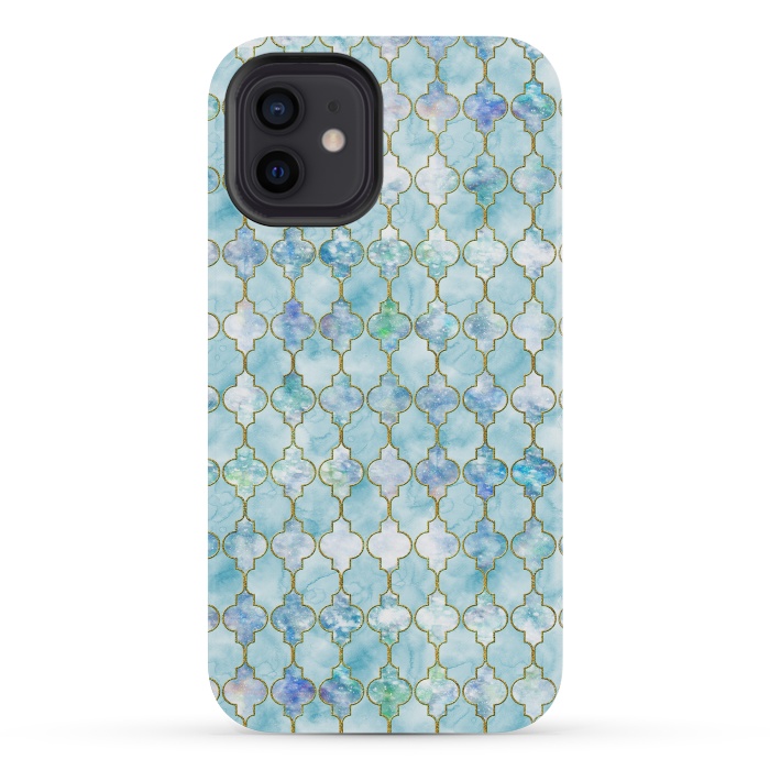 iPhone 12 mini StrongFit Blue Moroccan Shapes Pattern  by  Utart