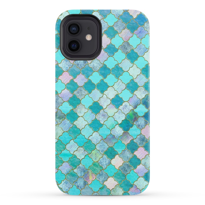 iPhone 12 mini StrongFit Multicolor Teal Moroccan Shapes Pattern  by  Utart