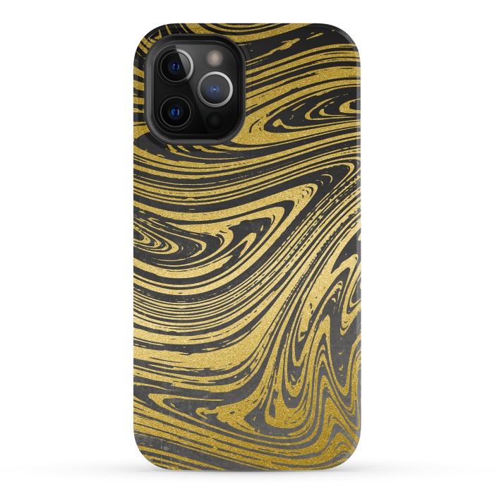iPhone 12 Pro StrongFit Black Gold Marble 2 by Andrea Haase