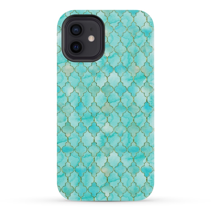 iPhone 12 mini StrongFit Multicolor Teal Blue Moroccan Shapes Pattern  by  Utart
