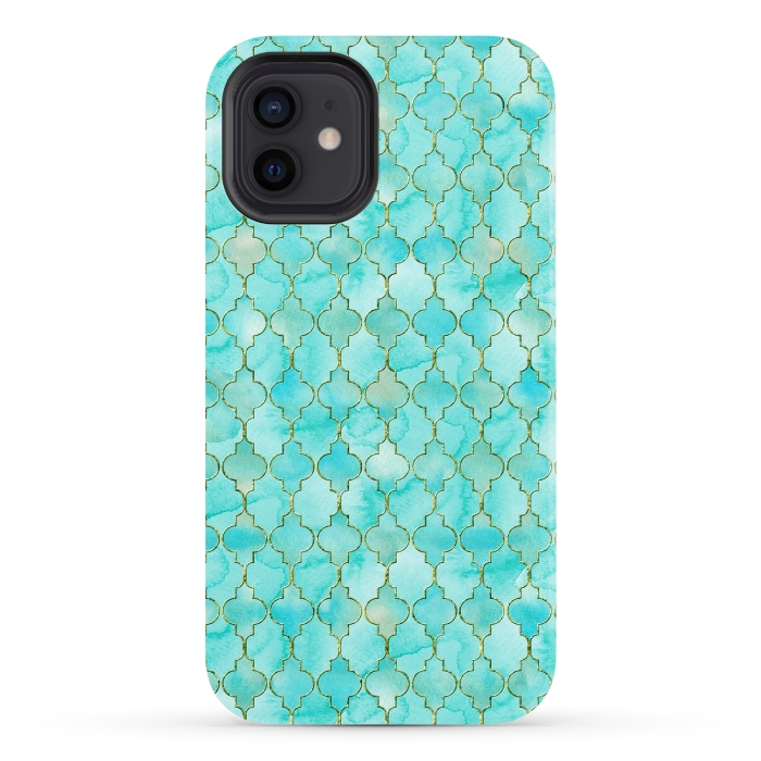 iPhone 12 StrongFit Multicolor Teal Blue Moroccan Shapes Pattern  by  Utart