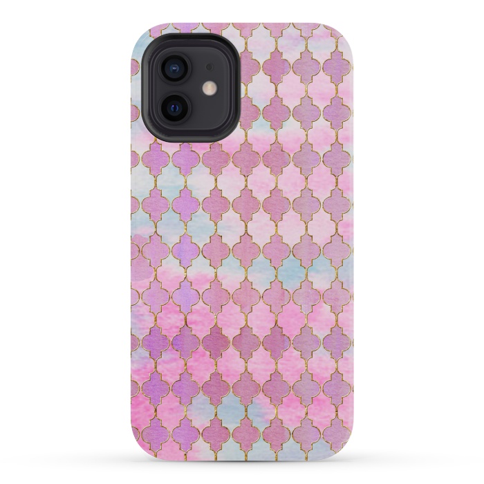 iPhone 12 mini StrongFit Multicolor Pink Moroccan Shapes Pattern  by  Utart