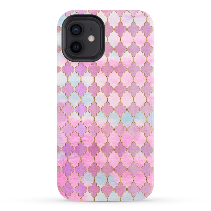iPhone 12 StrongFit Multicolor Pink Moroccan Shapes Pattern  by  Utart