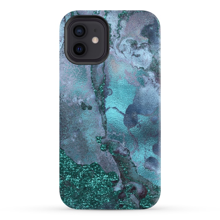 iPhone 12 StrongFit Blue and Teal Ink Glitter Marble by  Utart