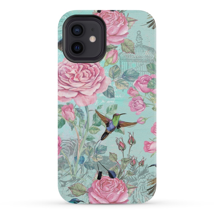 iPhone 12 mini StrongFit Vintage Roses and Hummingbirds by  Utart