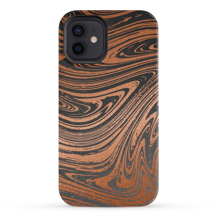 iPhone 12 mini StrongFit Copper Black Faux Marble 2 by Andrea Haase