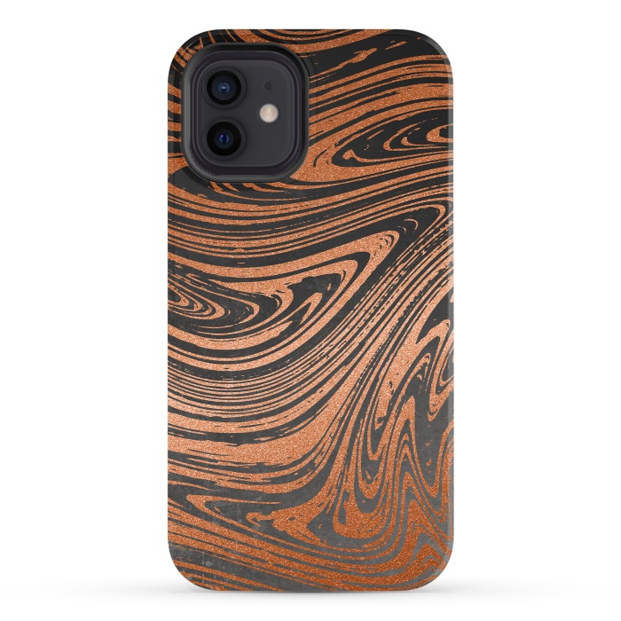 iPhone 12 StrongFit Copper Black Faux Marble 2 by Andrea Haase