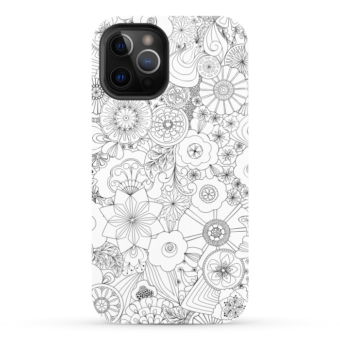 iPhone 12 Pro StrongFit 70s Blooms in Black and White by Paula Ohreen