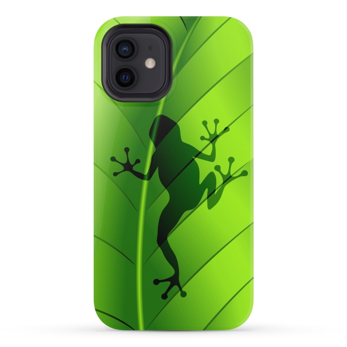 iPhone 12 mini StrongFit Frog Shape on Green Leaf by BluedarkArt