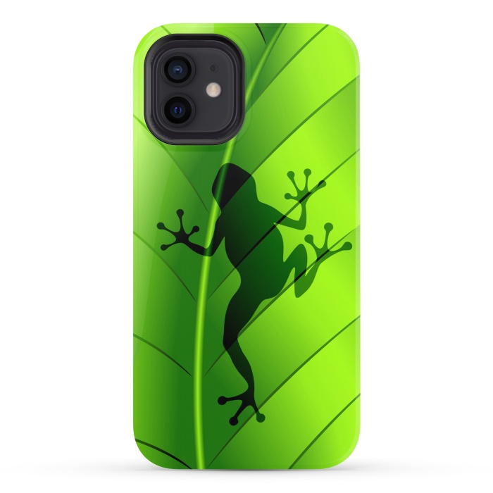 iPhone 12 StrongFit Frog Shape on Green Leaf by BluedarkArt