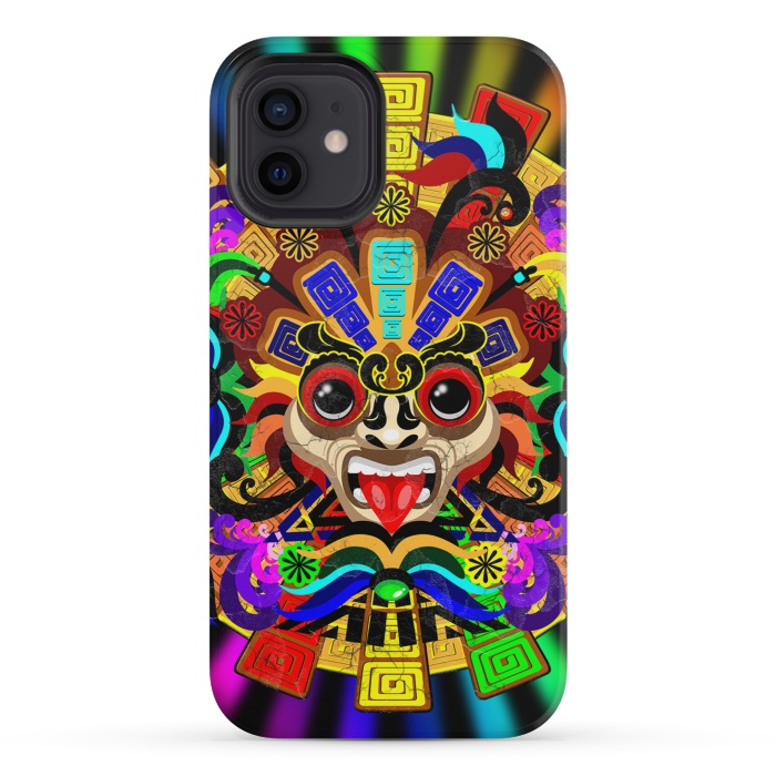 iPhone 12 mini StrongFit Aztec Warrior Mask Rainbow Colors by BluedarkArt
