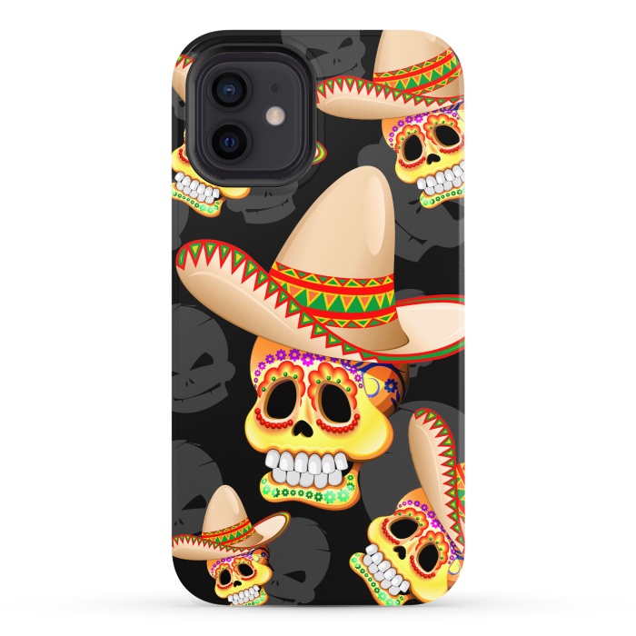 iPhone 12 StrongFit Mexico Sugar Skull with Sombrero by BluedarkArt