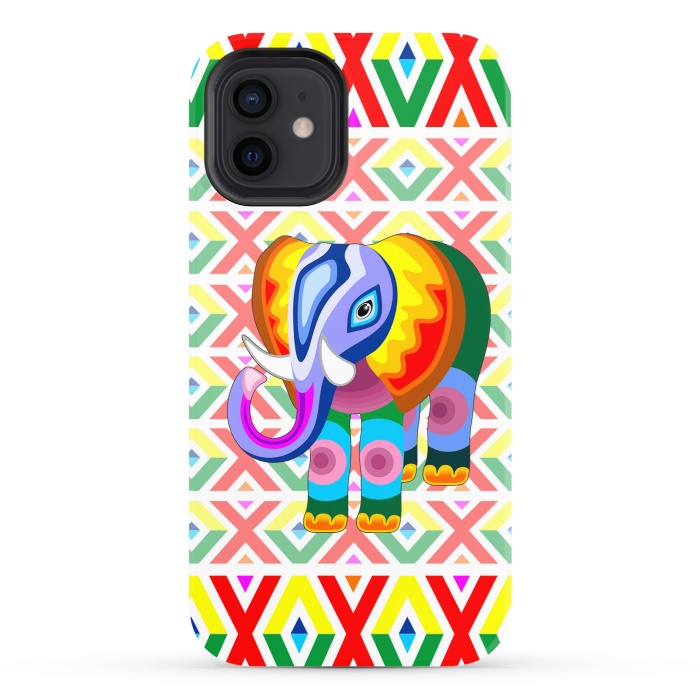 iPhone 12 StrongFit Elephant Rainbow Colors Patchwork by BluedarkArt