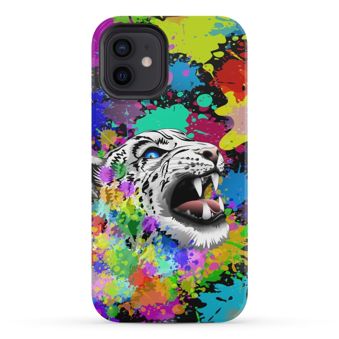 iPhone 12 mini StrongFit Leopard Psychedelic Paint Splats by BluedarkArt