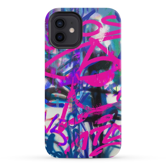 iPhone 12 StrongFit Grafitti Writing Pink Blue by Andrea Haase