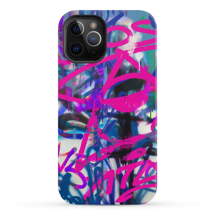 iPhone 12 Pro StrongFit Grafitti Writing Pink Blue by Andrea Haase
