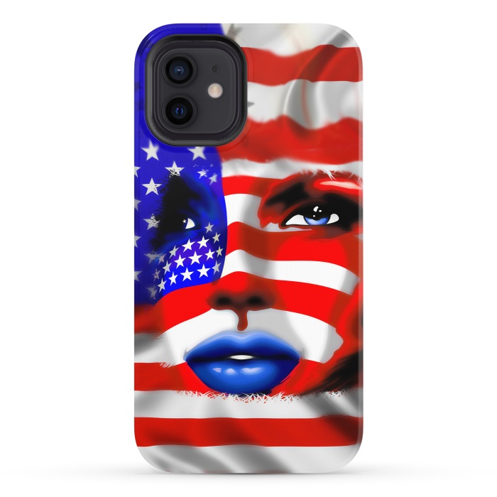 iPhone 12 StrongFit Usa Flag on Girl's Face by BluedarkArt