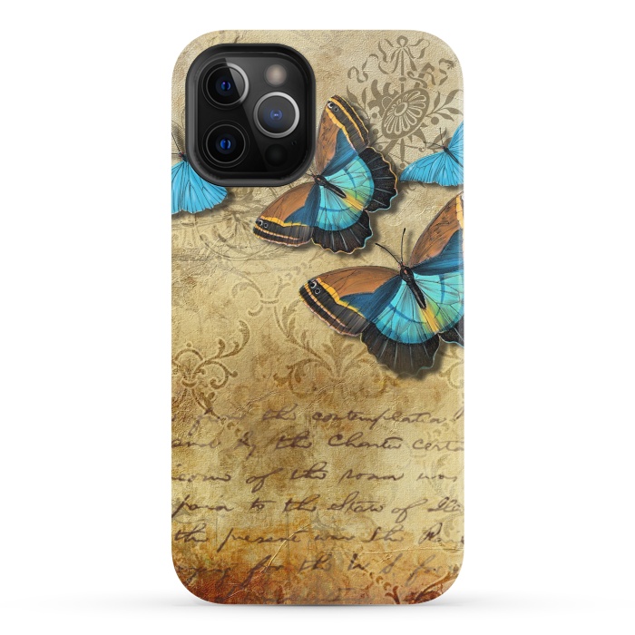 iPhone 12 Pro StrongFit Blue Butterfly Vintage Collage by Andrea Haase