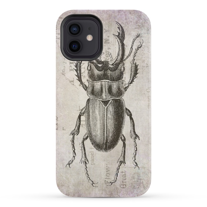iPhone 12 StrongFit Stag Beetle Vintage Mixed Media Art by Andrea Haase