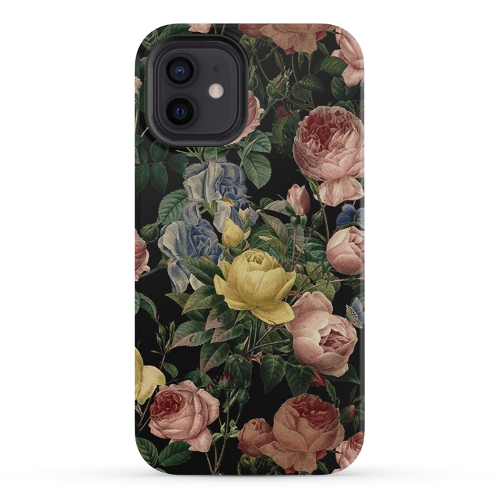 iPhone 12 mini StrongFit Victorian Vintage Roses on Black by  Utart
