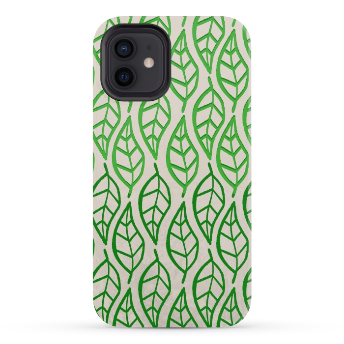iPhone 12 mini StrongFit leaf pattern green by MALLIKA