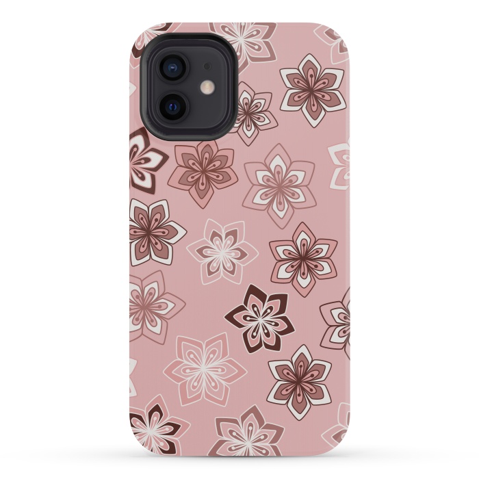 iPhone 12 mini StrongFit Diamond flowers on pink by Paula Ohreen