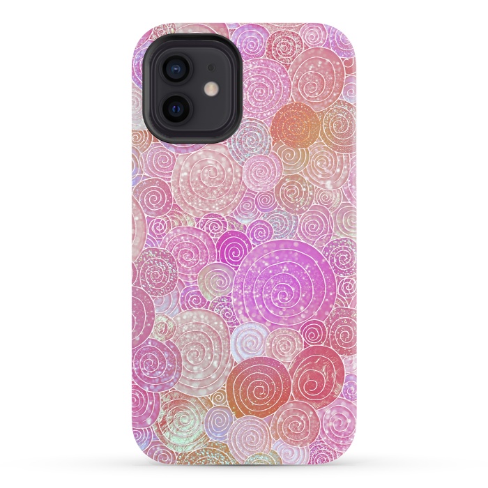 iPhone 12 StrongFit Pink Metal Circles Dots Pattern by  Utart