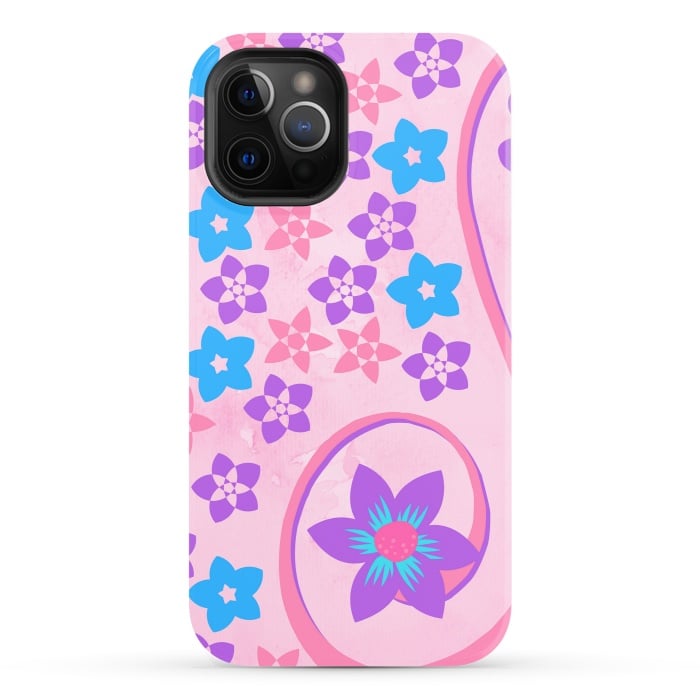 iPhone 12 Pro StrongFit pink blue flower pattern by MALLIKA