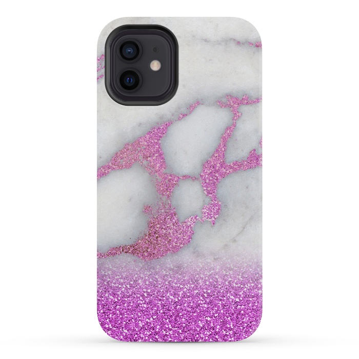 iPhone 12 mini StrongFit Purple Glitter Veined Gray Marble by  Utart