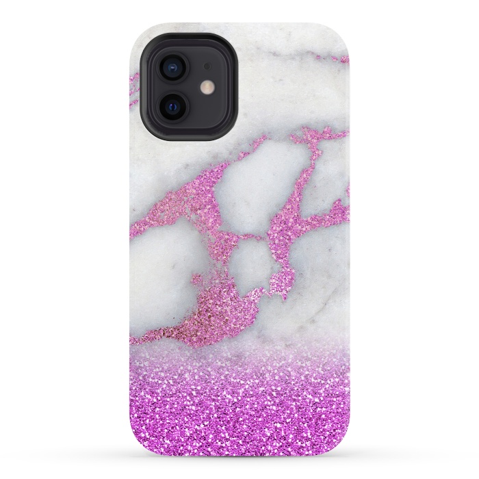 iPhone 12 StrongFit Purple Glitter Veined Gray Marble by  Utart