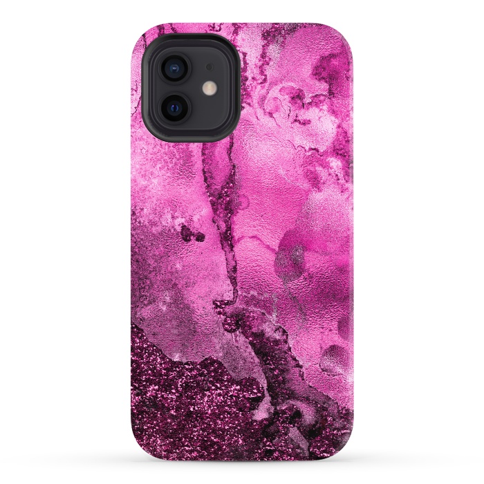 iPhone 12 StrongFit Purple and Pink Glittering Ink Marble by  Utart