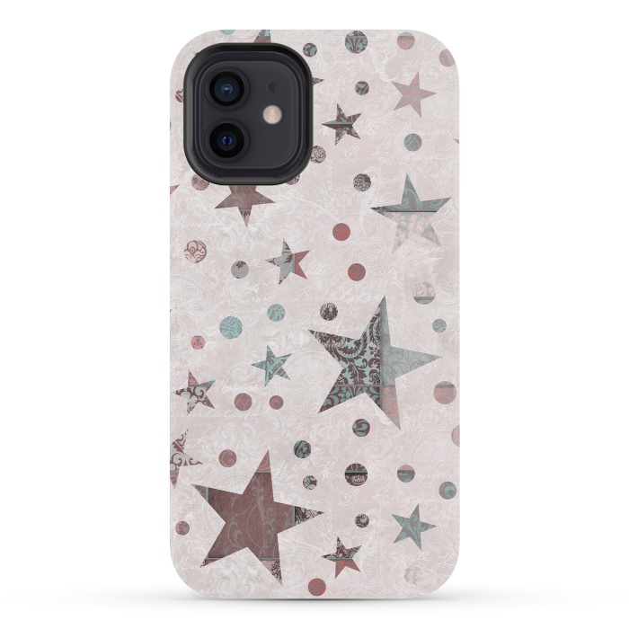 iPhone 12 mini StrongFit Pink Teal Patchwork Star Pattern by Andrea Haase