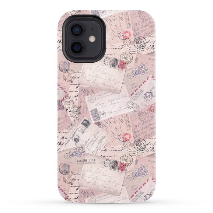 iPhone 12 StrongFit Vintage Letter Collage In Soft Pink by Andrea Haase